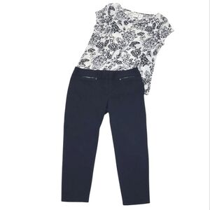 Ann Taylor Loft Julie Crop Ankle Pant Flat Front Mid Waist Rise Zip Faux Pockets